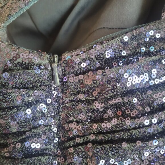 Rene Ruiz Women One-Shoulder Sequin Long Gown Purple Slit Drape Waist Sz12 $1595 - Picture 11 of 13